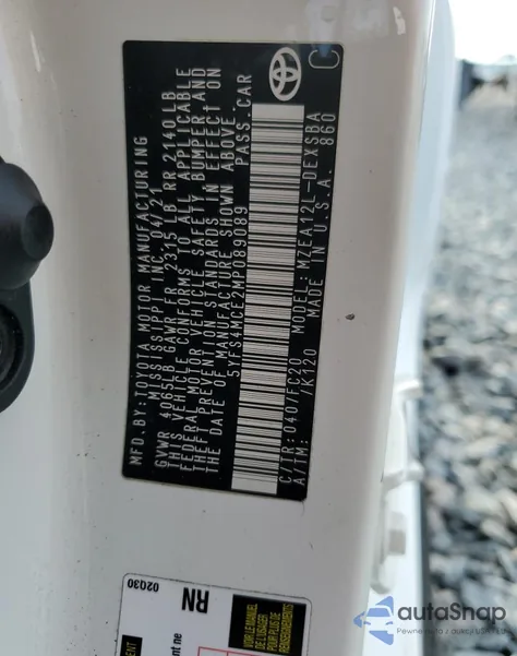 2021 Toyota Corolla Se from USA, damaged, VIN 5YFS4MCE2MP089089